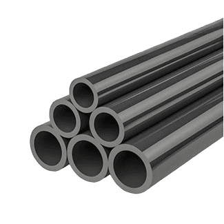 Stack of grey uPVC pressure pipes manufactured by V-UK